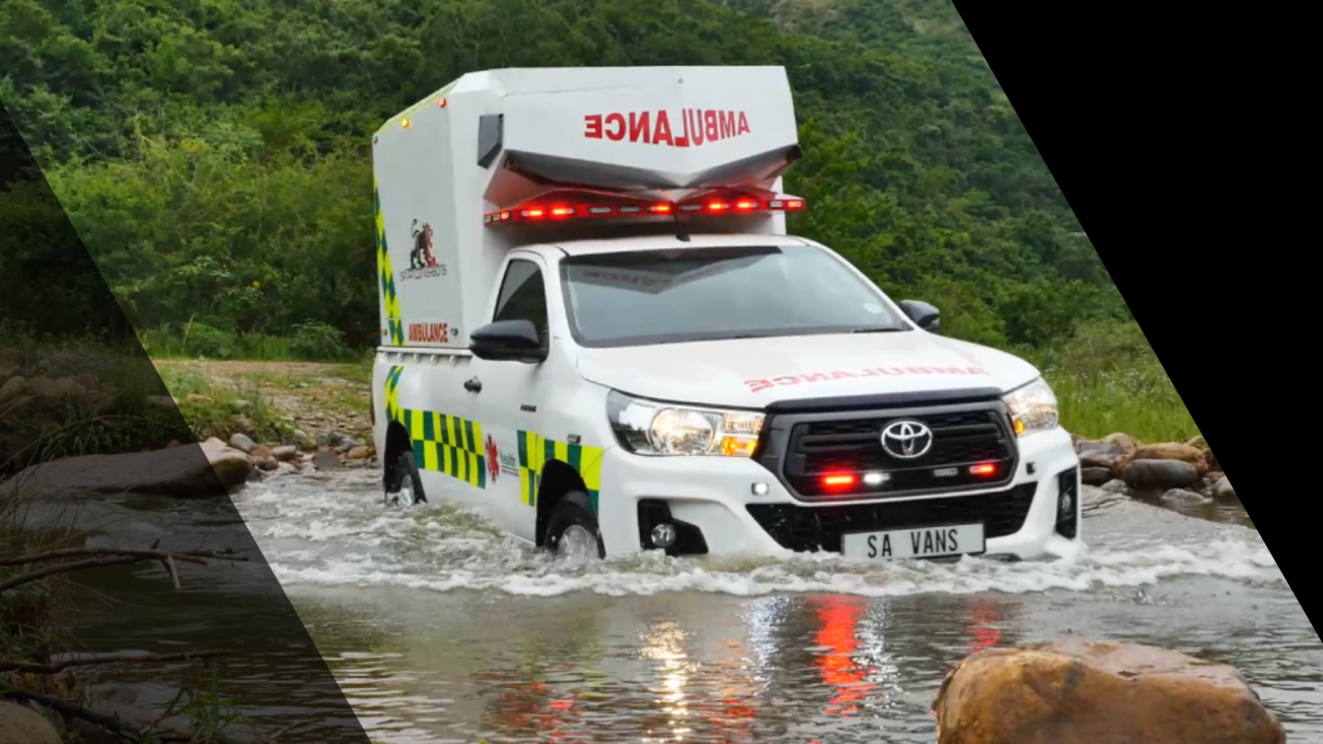 SA Van Conversions ambulance fording a river
