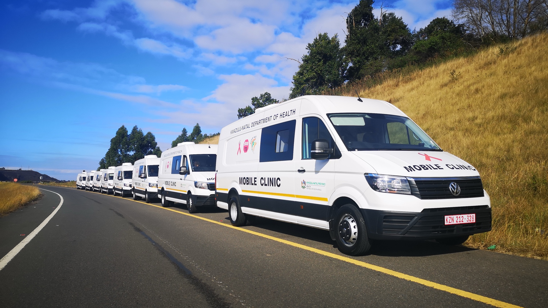 Convoy of KwaZulu-Natal Department of Health mobile clinic vans built by SA Van Conversions